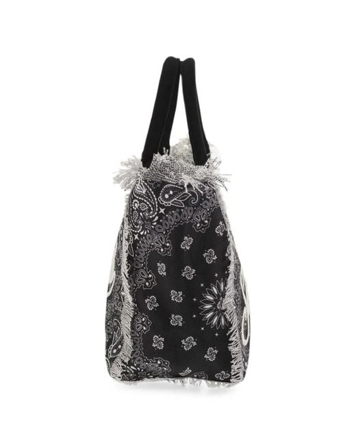 Mc2 Saint Barth Black Bandana-Print Fringed Tote Bag