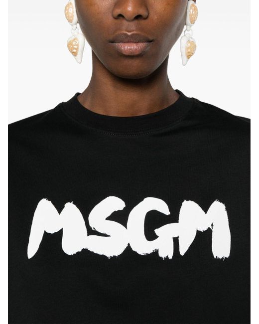 MSGM Black Logo-print Cropped T-shirt
