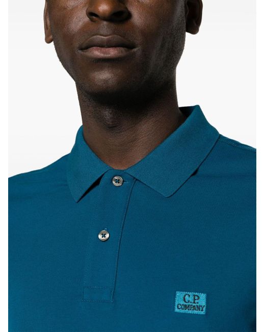 C P Company Blue Logo-patch Cotton Polo Shirt for men