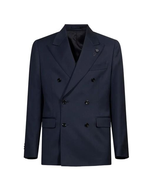 Lardini Blue Peaked-Lapel Double-Breasted Suit for men