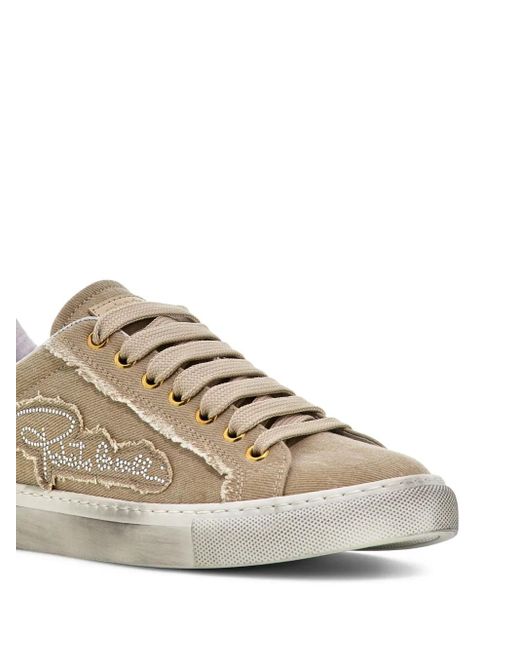 Roberto Cavalli Brown Logo-Studded Lace-Up Sneakers