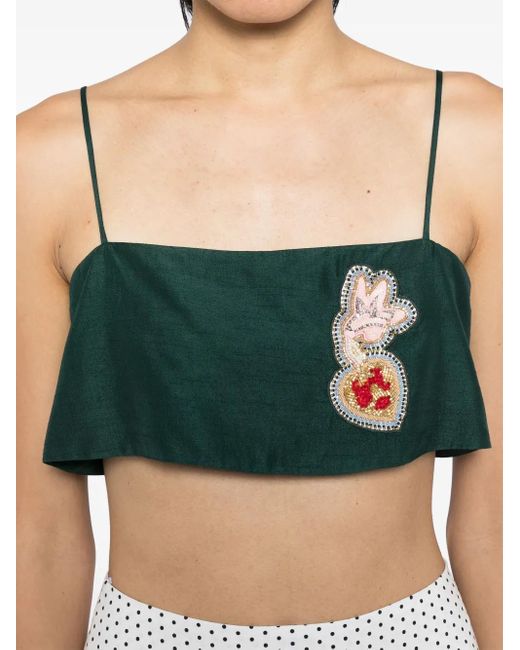ALÉMAIS Green Embellished Crop Top