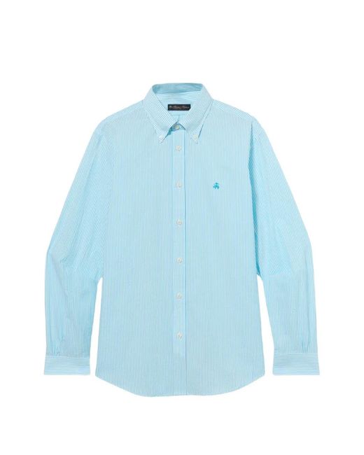 Brooks Brothers Blue Logo-Embroidered Button-Down Shirt for men