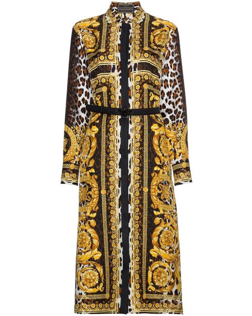 Robe mi-longue à imprimé signature Soie Versace en coloris Jaune | Lyst
