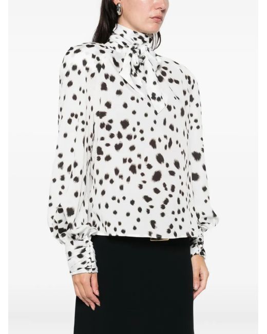 ROWEN ROSE White Dalmatian-Pattern Blouse