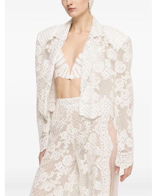 Nissa White Embellished Lace Blazer