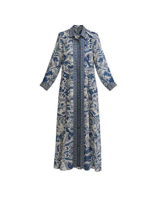 PAHIESA FORMENTERA Blue Robe Longue À Fleurs Imprimées