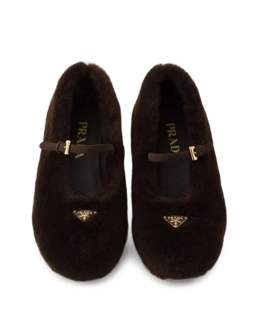 Prada White Shearling Ballerinas