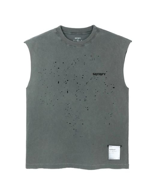 Satisfy Gray Mothtech Distressed Logo-Print Vest for men