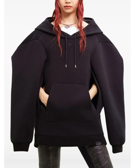Courreges Black Logo-Embroidered Hooded Dress