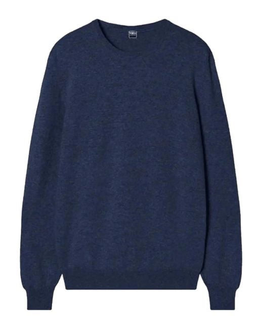 Fedeli Blue Crew-Neck Cashmere Sweater for men