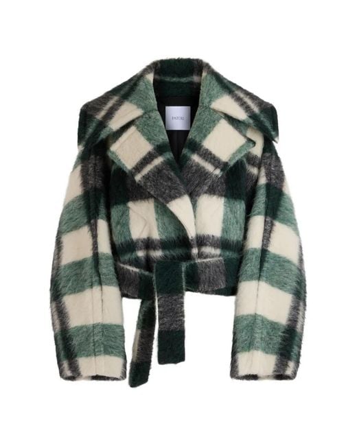 Patou Green Check-Pattern Belted Jacket