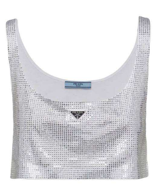 【送料&関税込】Prada Embellished Polyester Blend Top Prada rhinestone-embellished Crop Top | White | FARFETCH