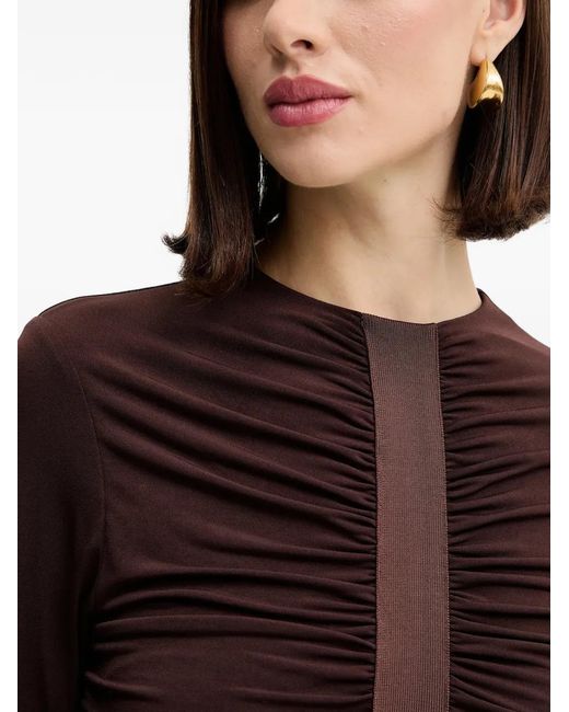 Hervé Léger Brown Ruched-Panel Blouse