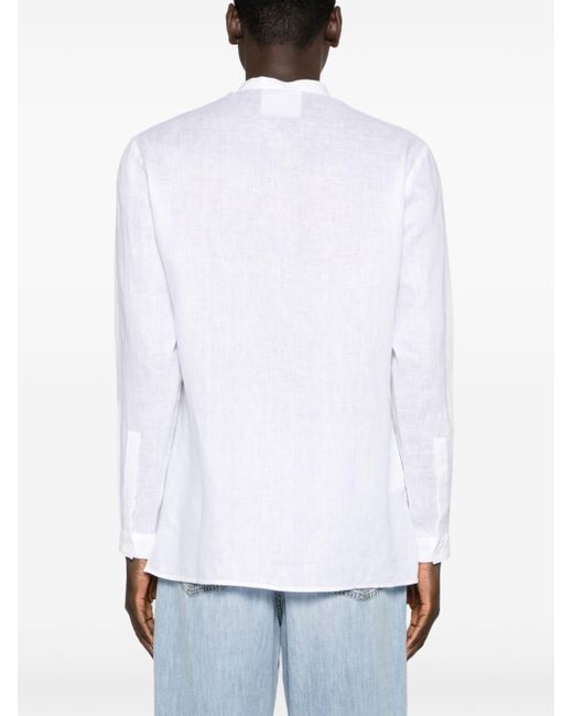 Giorgio Armani White Band-collar Linen Shirt for men