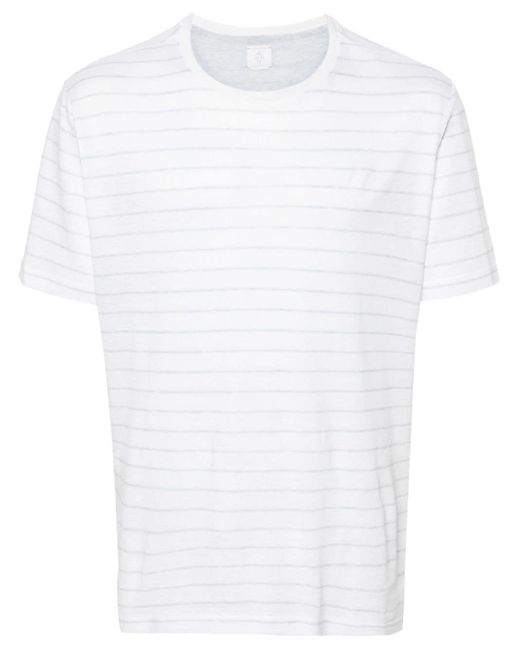 Eleventy White Striped Linen-blend T-shirt for men