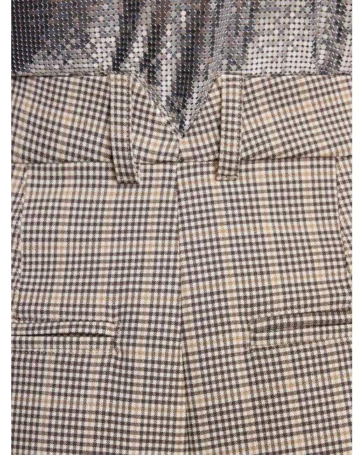Rabanne Natural Checked Pleated Wide-Leg Trousers