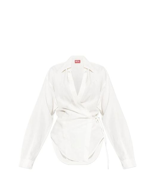 DIESEL White Blouse À Design Cache-Cœur