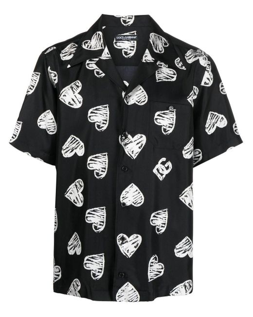 Dolce & Gabbana Heart-print Camp Collar Shirt in Black for Men | Lyst UK