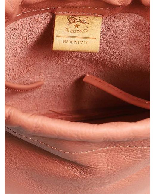Il Bisonte Pink Drawstring Leather Bucket Bag