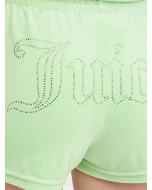 Juicy Couture Green Rhinestone-Logo Mini Shorts