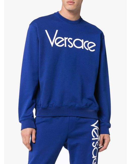 Blue Lyst Embroidered Loopback Men Jersey Versace Cotton Sweatshirt For Logo gBqFz1zP