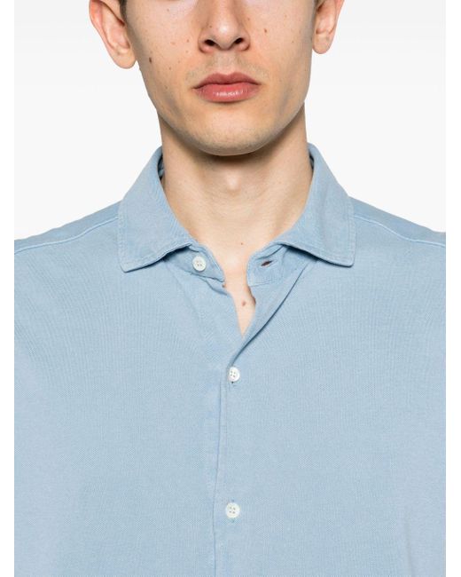 Drumohr Blue Piqué-weave Cotton Shirt for men