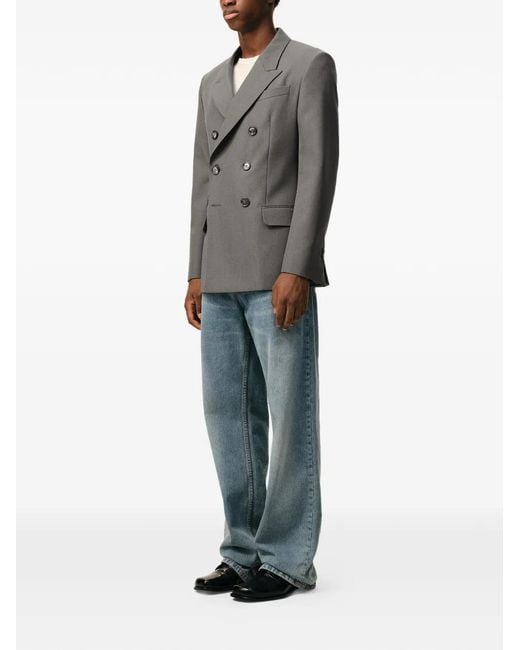 AMI Gray New Wool Double Breasted Straight Jacket for men