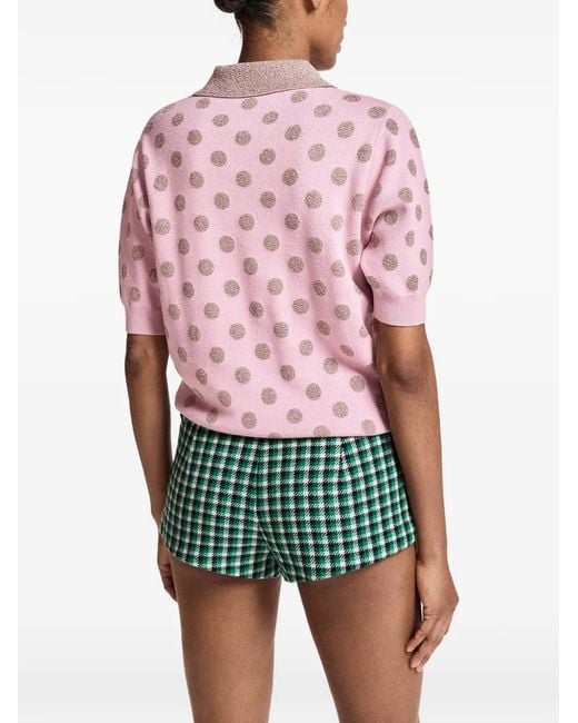 Essentiel Antwerp Pink Polka-Dot Knitted Polo Top