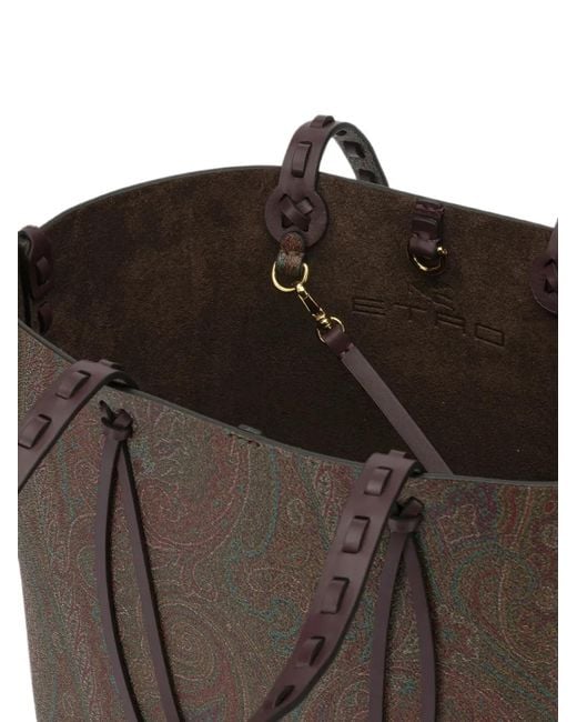 Etro Brown Sac Porté Épaule À Motif Cachemire Et Surpiqûres