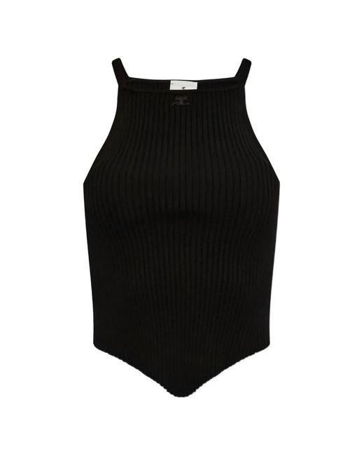 Courreges Black Ribbed-Knit Logo-Patch Tank Top