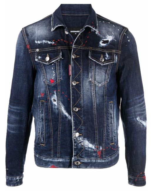 DSquared² Paint-splatter Denim Jacket in Blue for Men | Lyst Canada