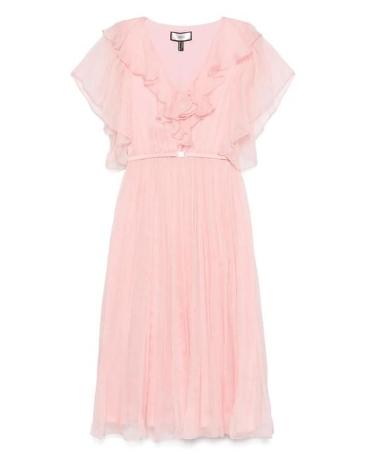 Nissa Pink Floral-Appliqué Midi Dress