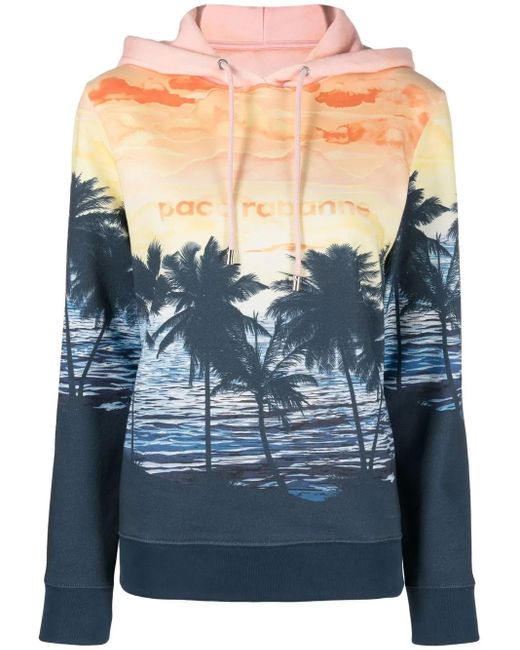 Rabanne Blue Sunset-Print Logo Hoodie