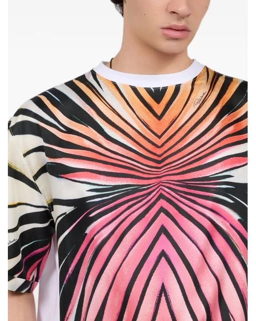 Roberto Cavalli Red Ray Of Paradise Abstract-Print Panelled T-Shirt for men