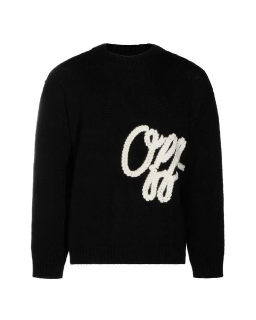 Off-White c/o Virgil Abloh Black Logo-Embroidered Crew-Neck Sweater for men