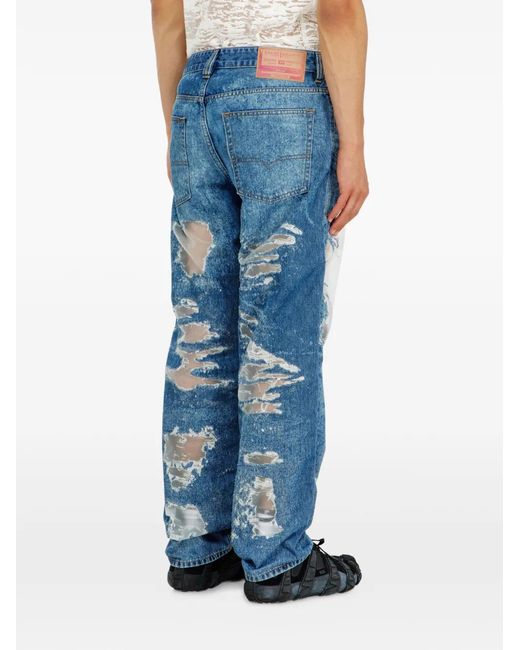 DIESEL Blue X Tinder D-Macs Distressed Mesh-Panel Jeans for men