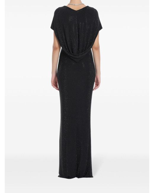 De La Vali Black Manhattan Crystal-embellishment Hooded Gown