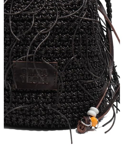 Bimba Y Lola Black Mini Plaited Leather Bucket Bag