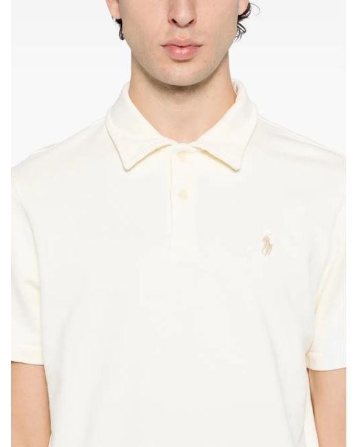 Polo Ralph Lauren White Embroidered-Logo Cotton Polo Shirt for men