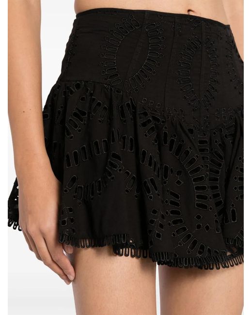 Charo Ruiz Black Favik Embroidered Peplum Miniskirt