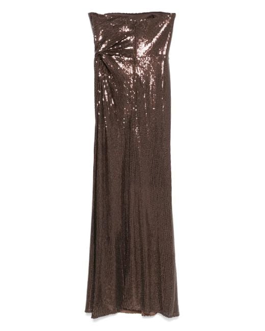 Alex Perry Brown Sequined Strapless Draped Evening Gown