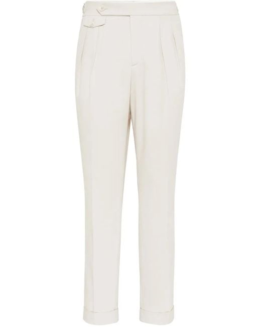 Brunello Cucinelli White Pleated Trousers for men