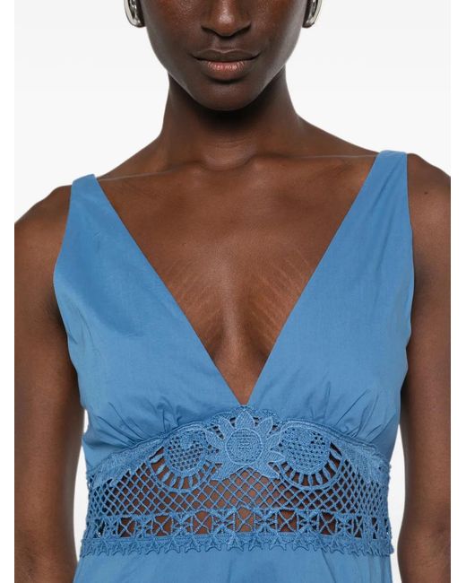 Posse Blue Veda Crochet-Trim Midi Dress