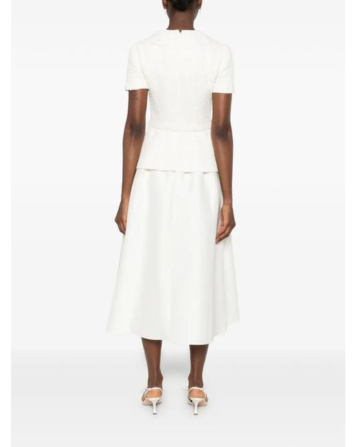 Self-Portrait White Bouclé-Knit Belted Midi Dress