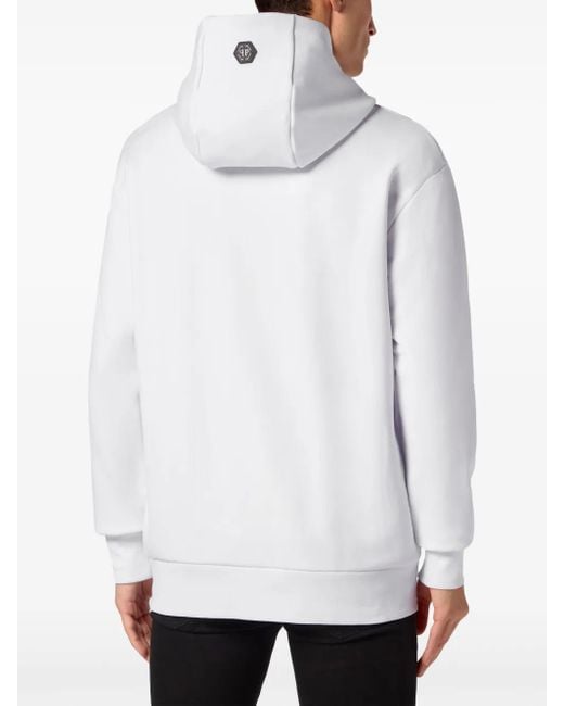 Philipp Plein White Crystal-Embellished Tiger-Print Hoodie for men