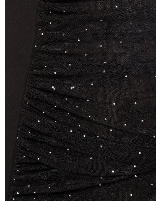 Nissa Black Rhinestone-Embellishment Ruched Midi Dress