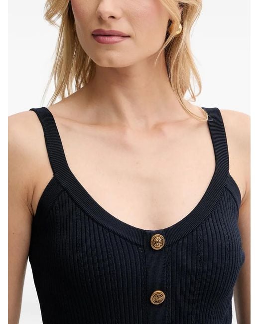 Guess Black Emmie Ribbed-Knit Button Top