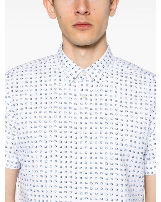 Boss White Geometric-print Cotton Shirt for men