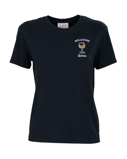 Mc2 Saint Barth Black Rhinestone-Embellished Wine-Glass T-Shirt
